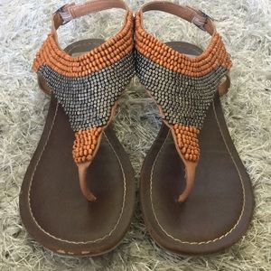 Orange and Silver beaded sandals
